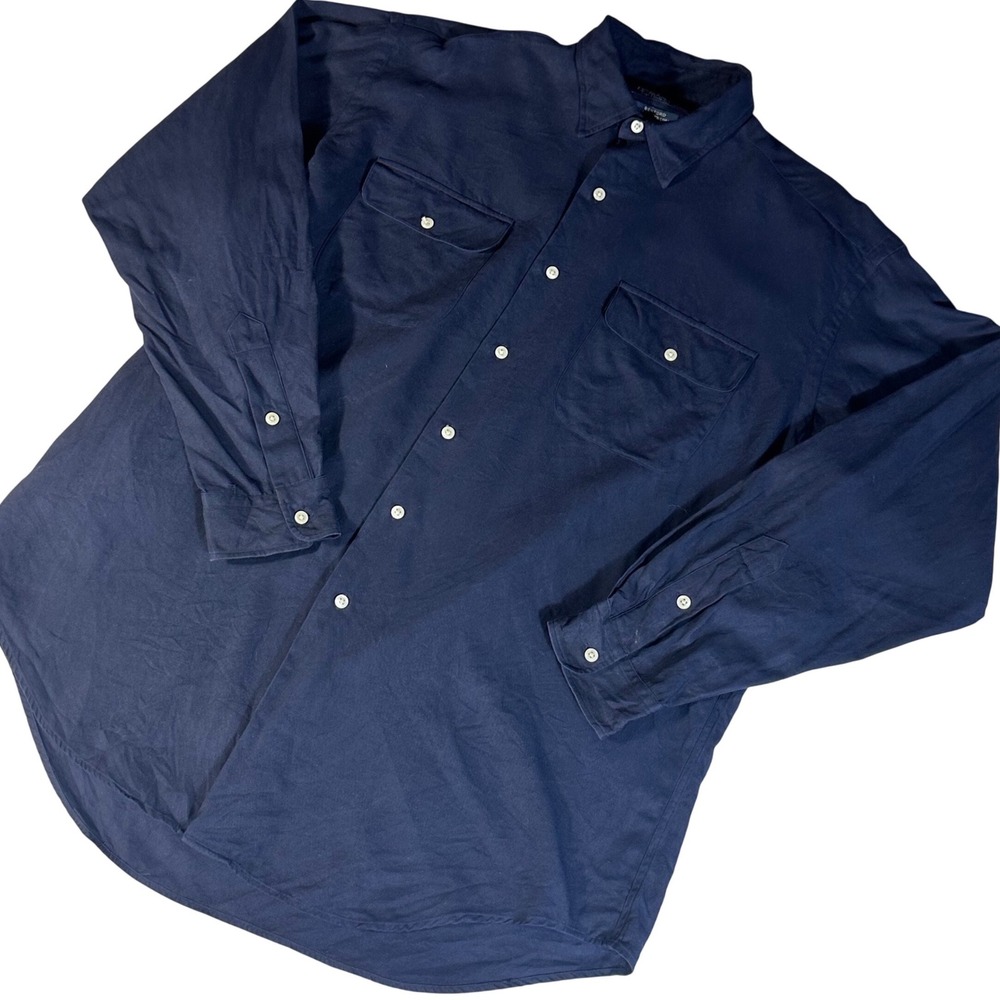 Vintage Polo Ralph Lauren Button Down Men M Navy Benford Silk Cotton Blend Shirt